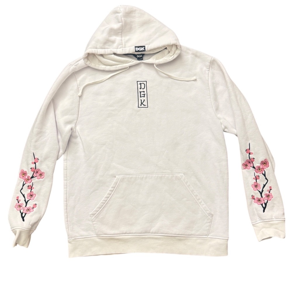 DGK Mens White Cherry Blossom Embroidered Hoodie XL Streetwear Skateboard Sweat